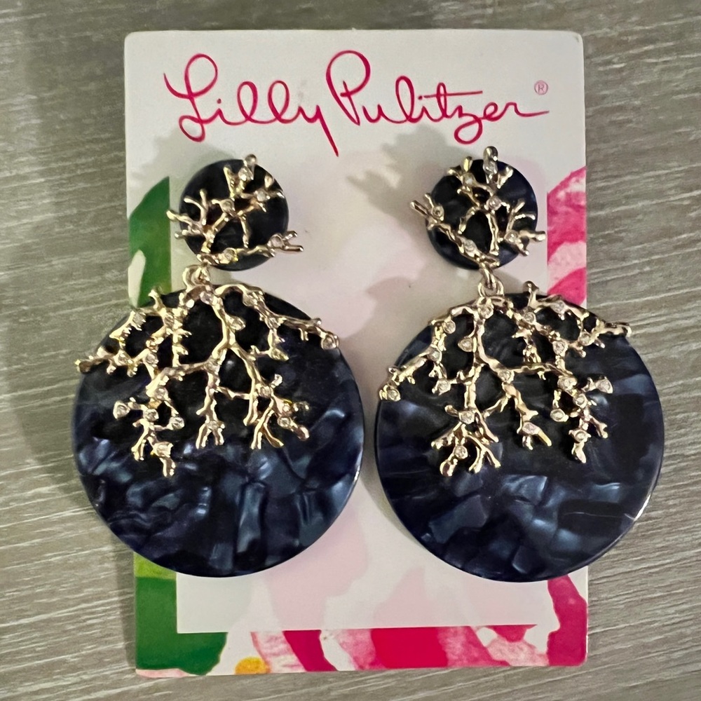 Lilly Pulitzer Coral Cove Earrings Navy Blue